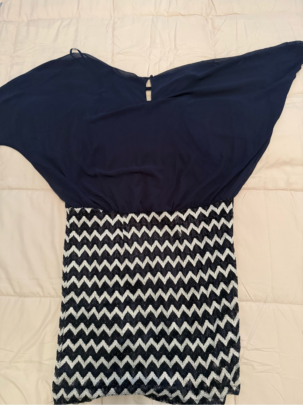Perceptions Navy and Black-White Chevron Tunic Top